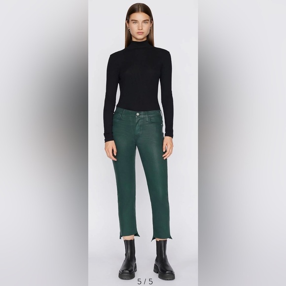 Frame Le High Waist Coated Step Hem Ankle Straight Leg Jeans, Pine - 28 - Picture 1 of 12
